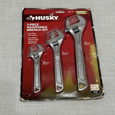 Husky 3-Piece Double-Speed Adjustable Wrench Set 6 8 10 In Steel Silver SAE NEW!