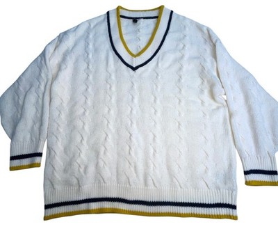 H&M Divided V Neck cable knit ivory oversized preppy sweater M