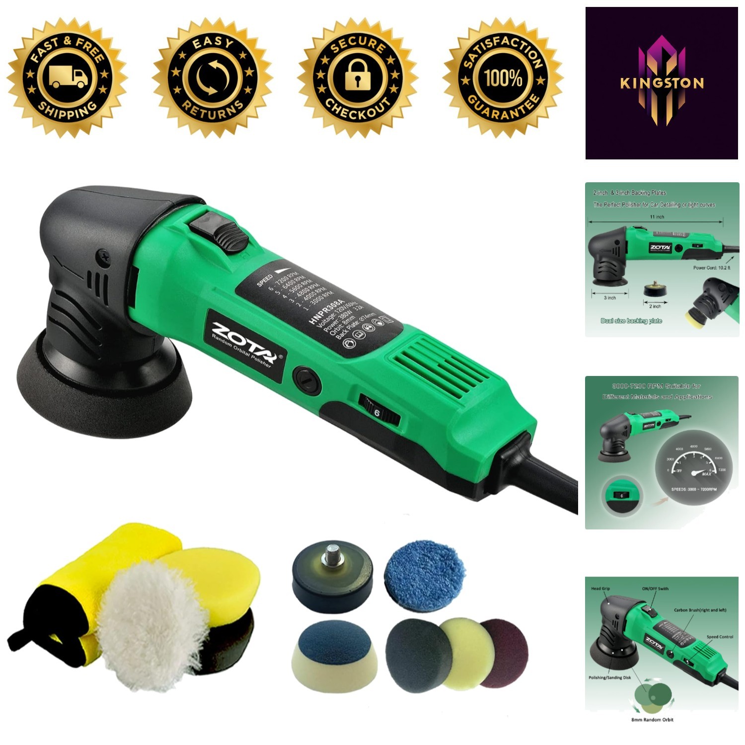 Compact 8mm Random Orbital Polisher - 2" & 3" Pads, Variable