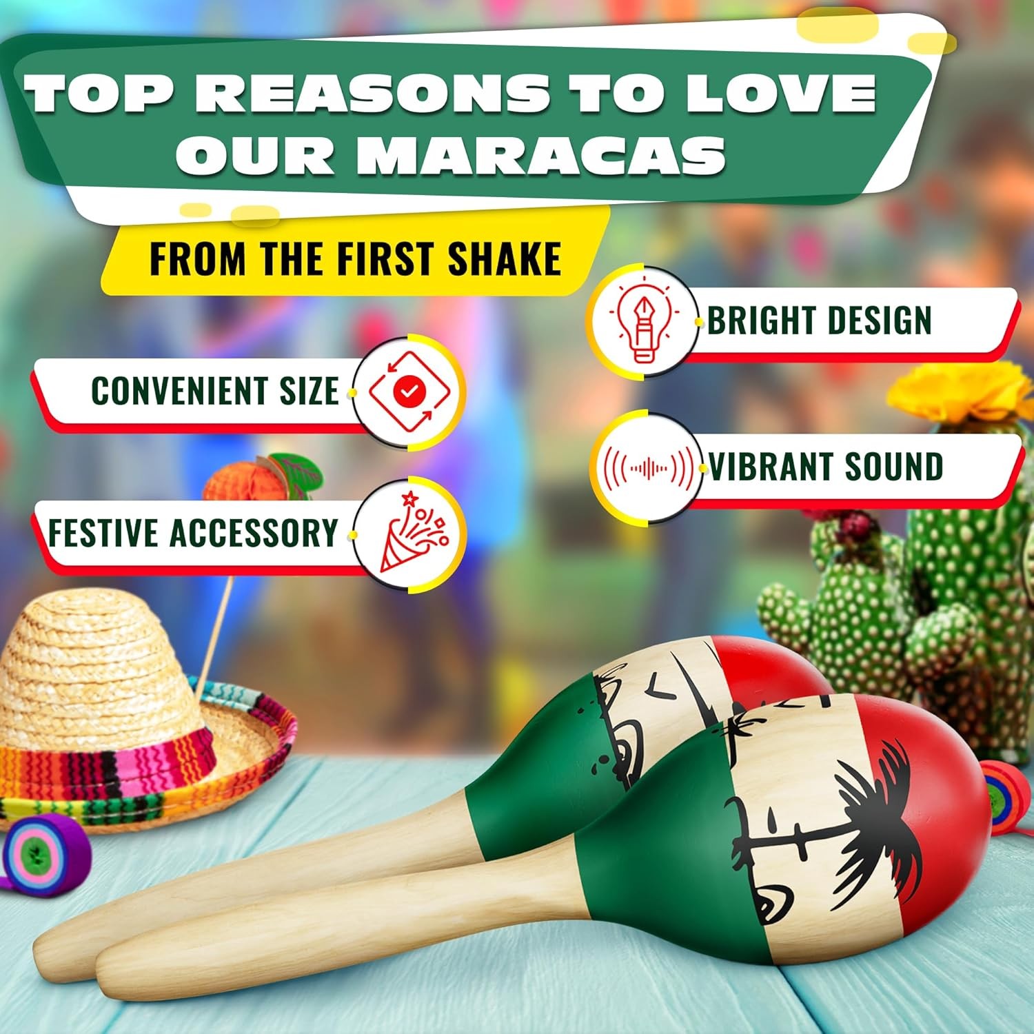 2 Pcs Large Wooden Maracas for Adults - 9.6” Durable Percussion Colorful 