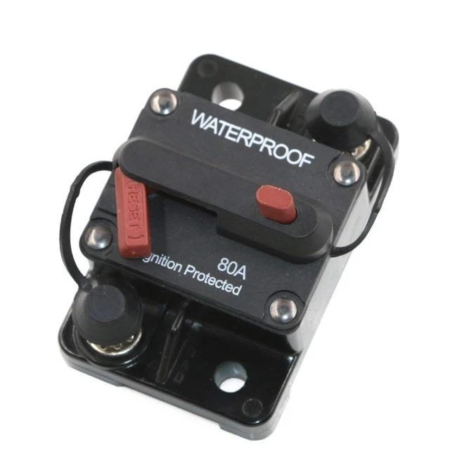 Disyuntor 80AMP Fusible Restablecimiento 12-32V DC Coche Barco Automático Impermeable Foto 2 de 3