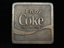 PJ05164 VINTAGE 1975 ENJOY COKE SODA FOUNTAIN BRASSTONE BELT BUCKLE