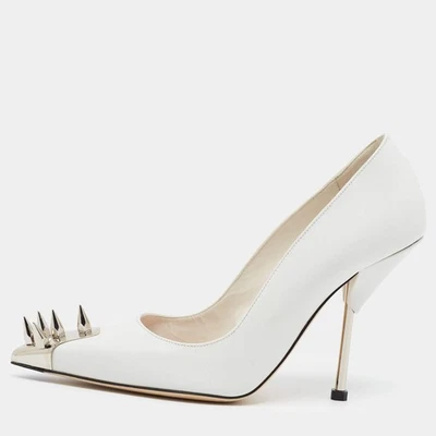 Escarpins Alexander McQueen Punk Stud taille 38 en cuir blanc et métal à pointes - Photo 1/4