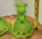 Vintage Westmoreland Vaseline Glass Candle Holders Uranium Lace Edge USA Pair