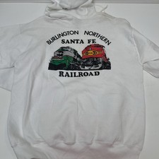 Vintage Santa Fe Railroad Hoodie Sweatshirt Train Railway White Large BNSF VTG