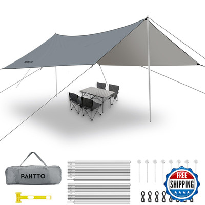 Pahtto Camping Tarp Poles 16X12 Ft Camping Canopy Waterproof Tent Tarp Rain