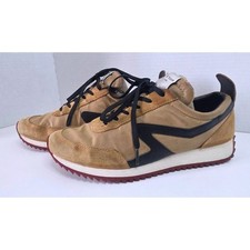 Rag Bone Retro Runner Tan Suede Nylon Low Top Sneaker Burgundy Sole SZ 38.5