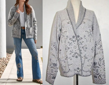 JOHNNY WAS QUIQUE LUXURIOUS WOOL-CASHMERE DOUBLE FACE KNIT CARDIGAN GREY L 398