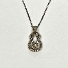 925 Sterling Silver Pav  Diamond Pendant Necklace 18"