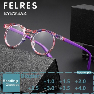 Women Round Blue Light Blocking Reading Glasses Clear Lens Presbyopic Glasses
