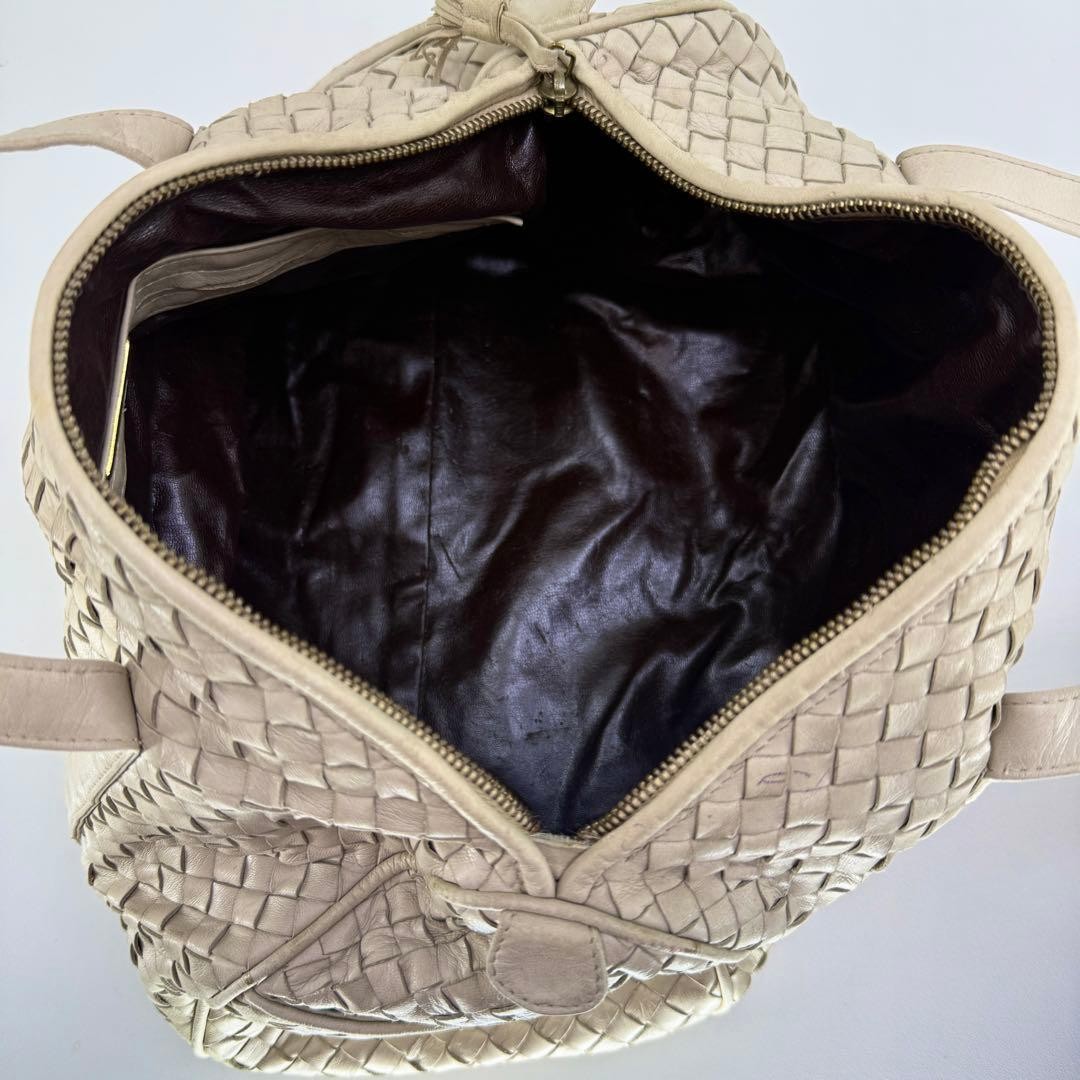 BOTTEGA VENETA Leather Handbag Beige Intrecciato Woven Tote Classic Authentic thumbnail 13