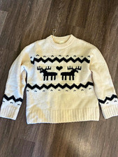 H&M Women s XS Ivory/Black Fair Isle Reindeer...