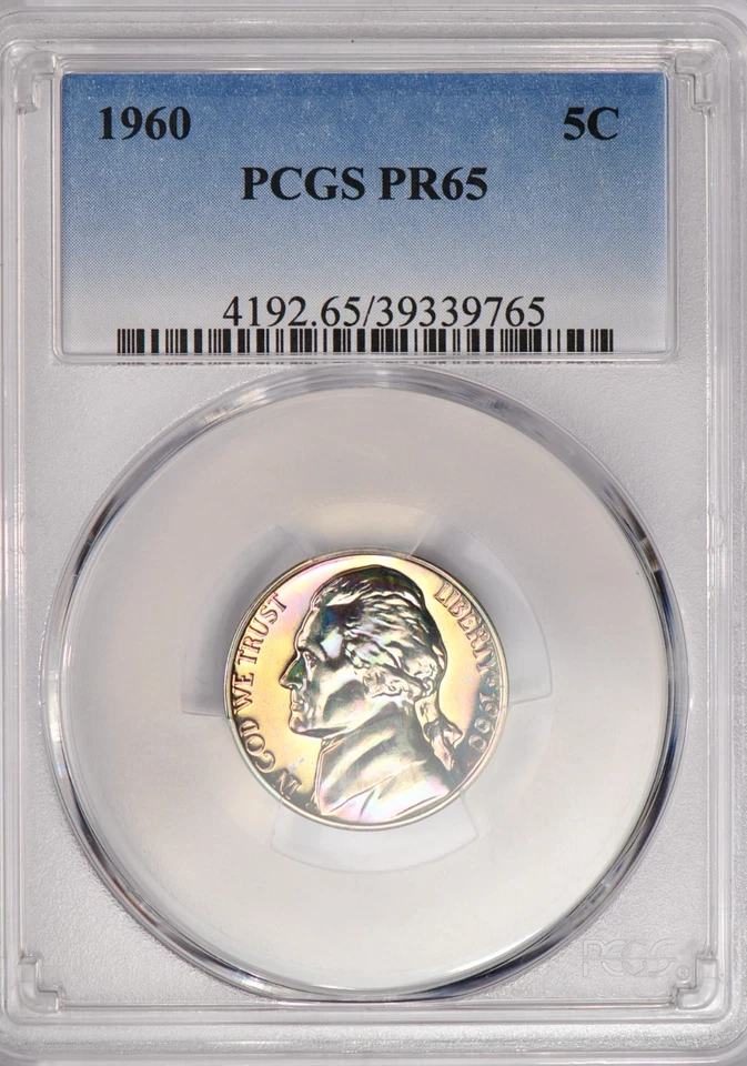 1960 TONED Jefferson Nickel Proof PCGS PR65 PF 65 Toning Coin 5C - Image 4 of 4