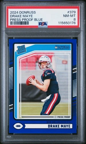 2024 PANINI DONRUSS PRESS PROOF BLUE #379 DRAKE MAYE ROOKIE RC PSA 8