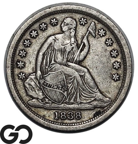 1838 Seated Liberty Dime, Scarce Choice VF++