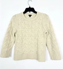 Ann Taylor Sweater Ivory Wool & Angora Cable Knit Faux Pearls Women’s Small