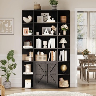 75'' Tall Bookshelf Display Shelf, 6-Tier Bookcase with Storage Cabinet & Doors