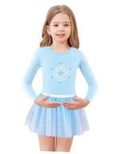 Long Sleeve Dance Leotard for Girls Classic 8-9 Years Light Blue Snowflake