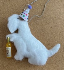 SEALYHAM TERRIER  with PARTY HAT & WINE BOTTLE - Part needle felted DOG