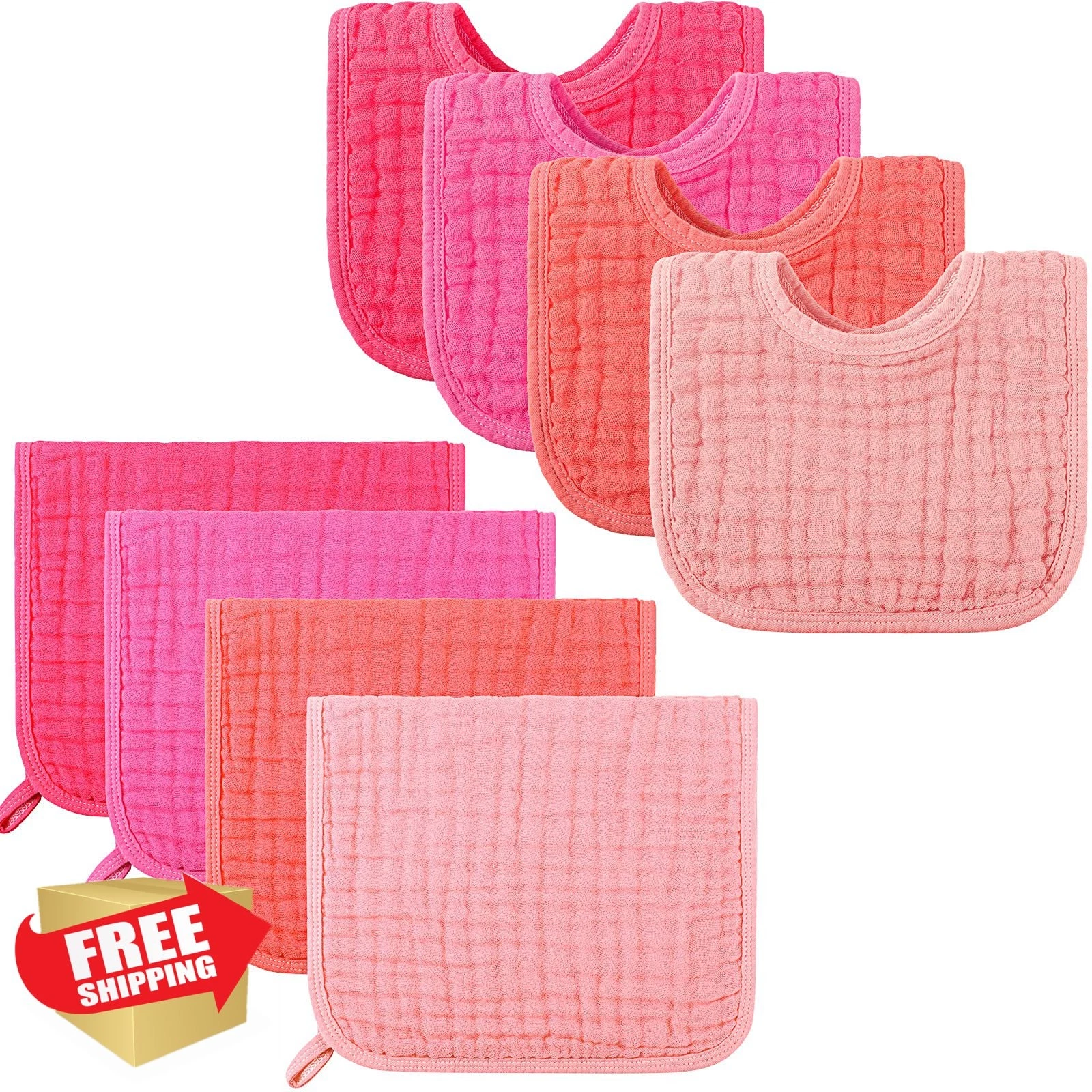 Tatuo 8pc Baby Muslin Bibs and Burp Cloths 6-Layer Cotton for Drooling