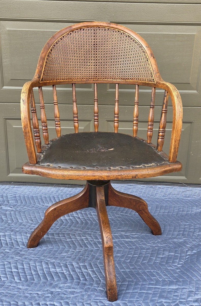 HEYWOOD BROTHERS & CO SWIVEL ROCKING CHAIR CANE BACK ANTIQUE