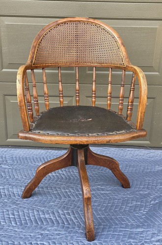 HEYWOOD BROTHERS & CO SWIVEL ROCKING CHAIR CANE BACK ANTIQUE GARDNER MASS 1800'S