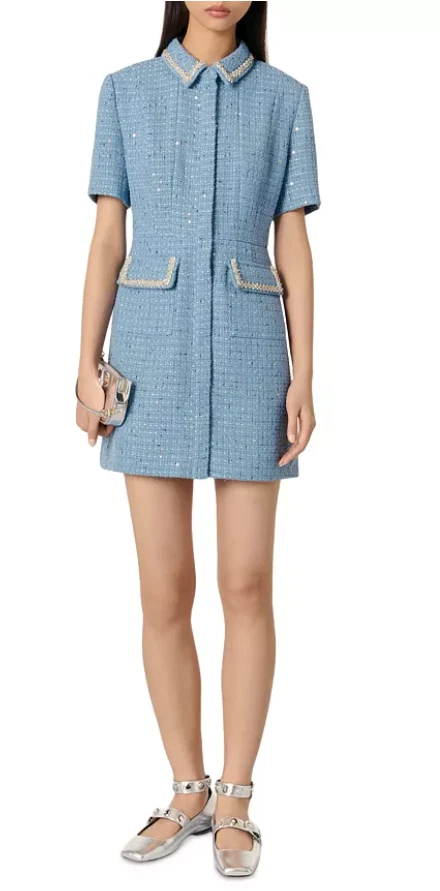 Vestido corto de tweed azul adornado con lentejuelas Maje - talla 42/10 EE. UU. - venta al por menor $495 Foto 2 de 4