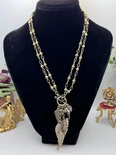 KIRKS FOLLY GOLDTONE & CRYSTAL CHERUB ANGEL MULTI CHARM DOUBLE STRAND NECKLACE