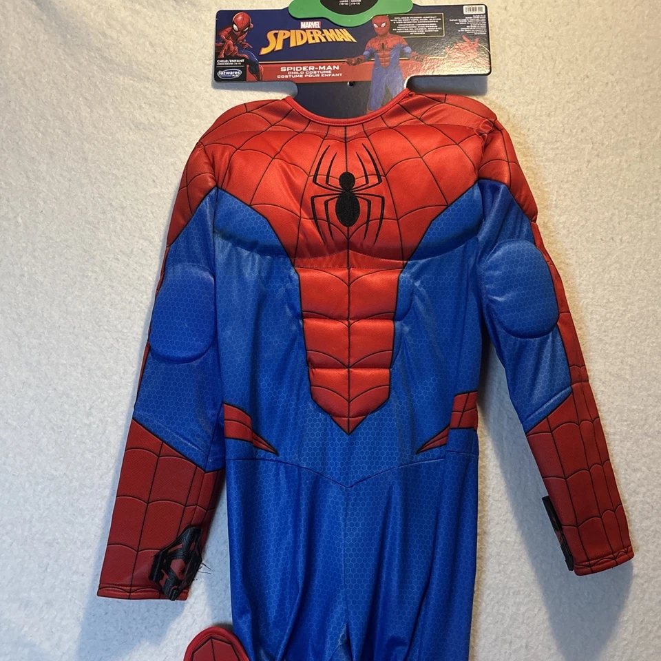 蜘蛛侠万圣节服装儿童大号10-12衬垫紧身衣手套蜘蛛侠 — 第 4/4 张图片