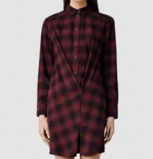 All Saints Kayla Black & Red Snap Fasten Western Plaid Shirt Dress Size UK 12