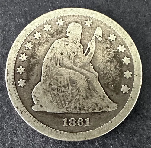 1861 Seated Liberty Quarter 25c -- VG Very Good