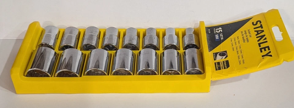 Stanley Socket Set 15 pc MM Metric 1/2” Drive Stainless Steel Std Length 89-339 - Image 4 of 4