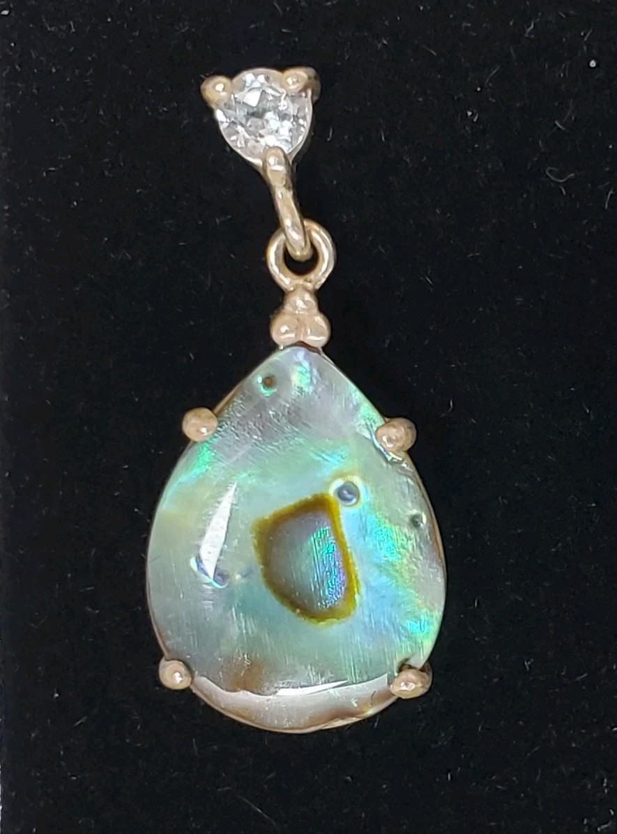 Sterling Silver 925 Topaz Abalone Shell Pendant 1… - image 3