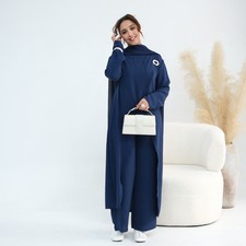 2 Piece Dubai Muslim Women Abaya Kaftan Top Pants Modest Casual Tracksuit Set