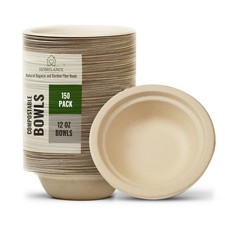 Compostable Bowls 12 OZ/350ml 150Pcs Bamboo Bagasse Disposable Bowls f