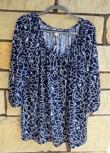 Michael Kors True Navy Blouse 3/4 Lantern Sleeve Women's 3X Nautical Rope, NWT - Picture 3 of 5