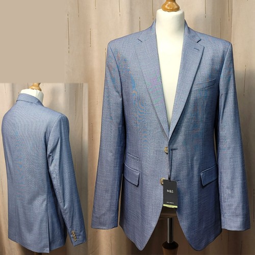 M&S Single Breasted SLIM Fit BLAZER JACKET ~ Size 44 Regular ~ BLUE Mix