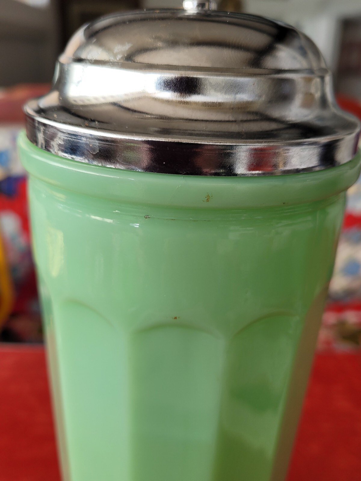 VINTAGE STYLE DEPRESSION STYLE JADEITE GREEN COUNTER STRAW HOLDER VASE