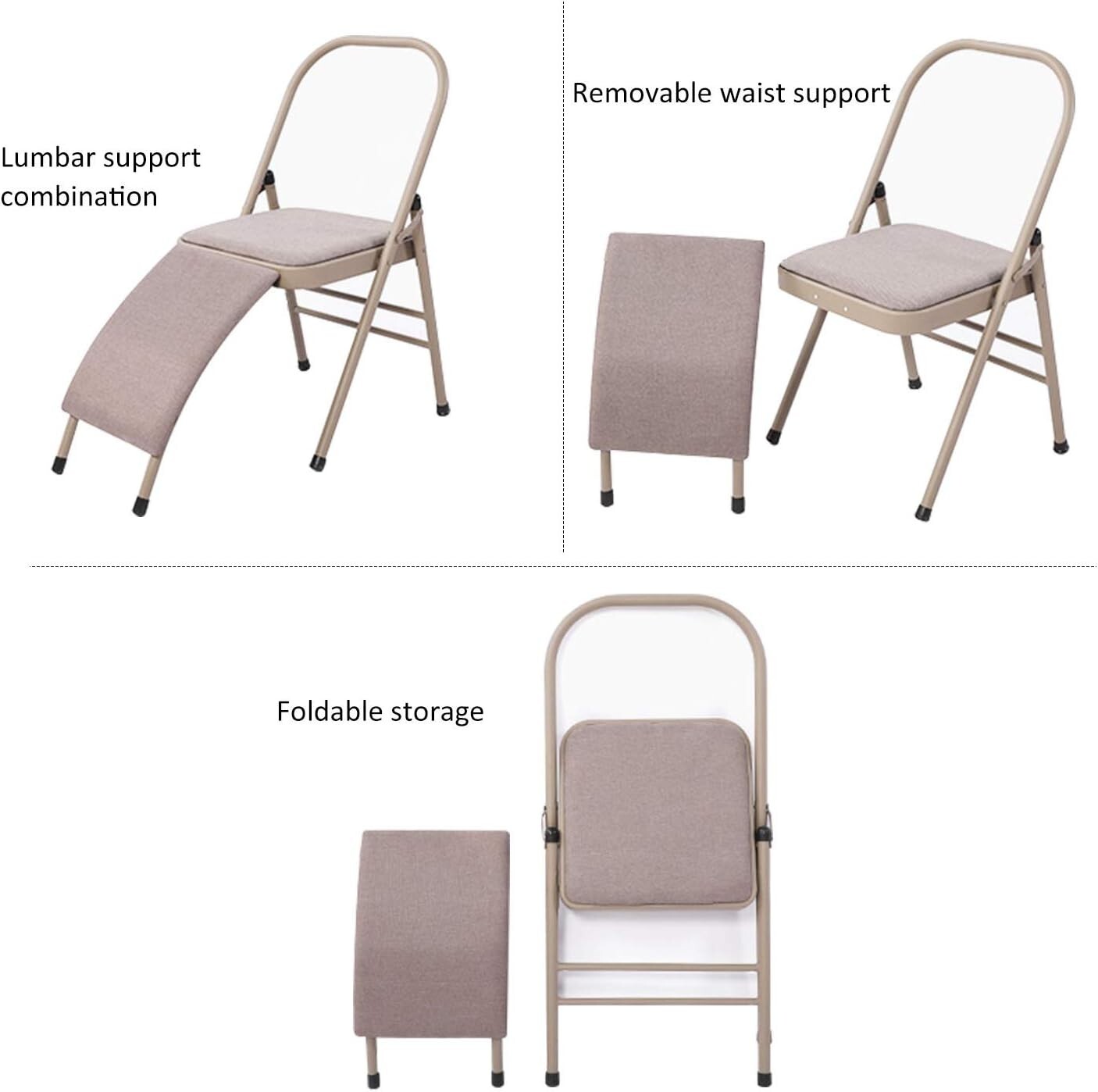 Yoga Auxiliary Chair with Lumbar Back Support for Iyengar Foldable Balance Tr... thumbnail 5