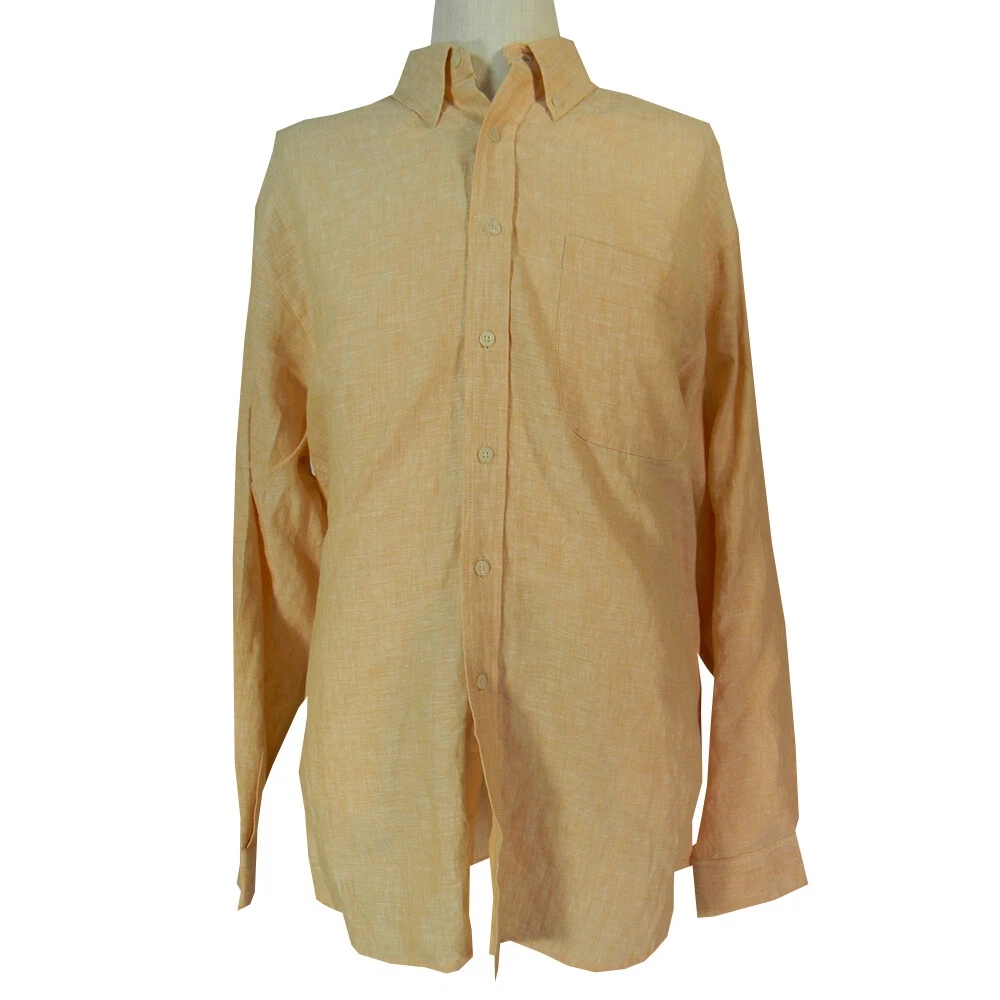 Visitor linen shirt men's large Peach Orange long sleeve button down tropical