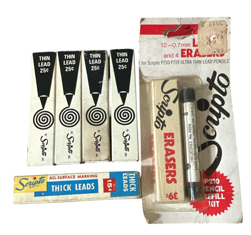 Vintage Scripto Pencil Lead Bundle 4 Thin Lead, 1 Thick Lead, Pencil Refill Kit