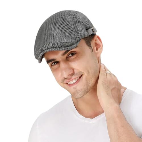 Mens Breathable Mesh Summer Hat Adjustable Newsboy Beret One Size Light Grey - Picture 2 of 7