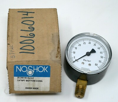 #ad Noshok 25.200 Pressure Gauge 1 4quot; Bottom Conn. 15inH2O Vac. Swiss Made $19.95