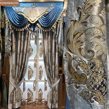 Gris Azul Incrustaciones Oro Estampado Terciopelo Tela Blackout Cortina Cenefa Panel C527