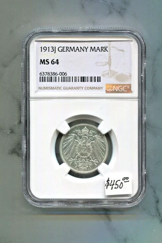 GERMANY - SPECTACULAR HISTORICAL SILVER MARK, 1913 J, KM# 14, NGC GRADED MS 64