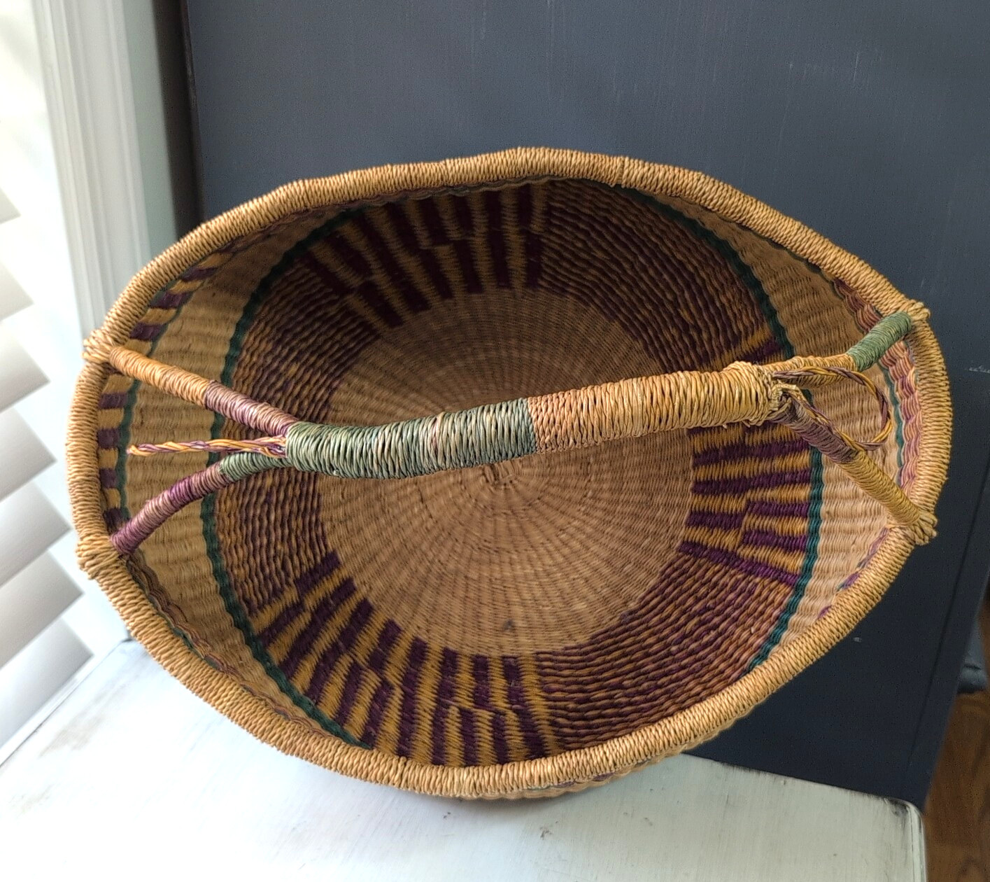 Large Vintage African Bolga Market Basket Handmade in Ghana 19" x 13"