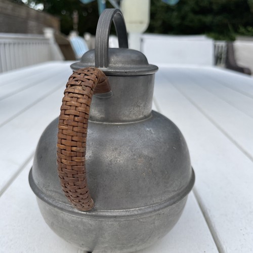 Antique W&S Co. Pewter Silverplate Pitcher with Bamboo Handle and Strainer #203 - Picture 6 of 11