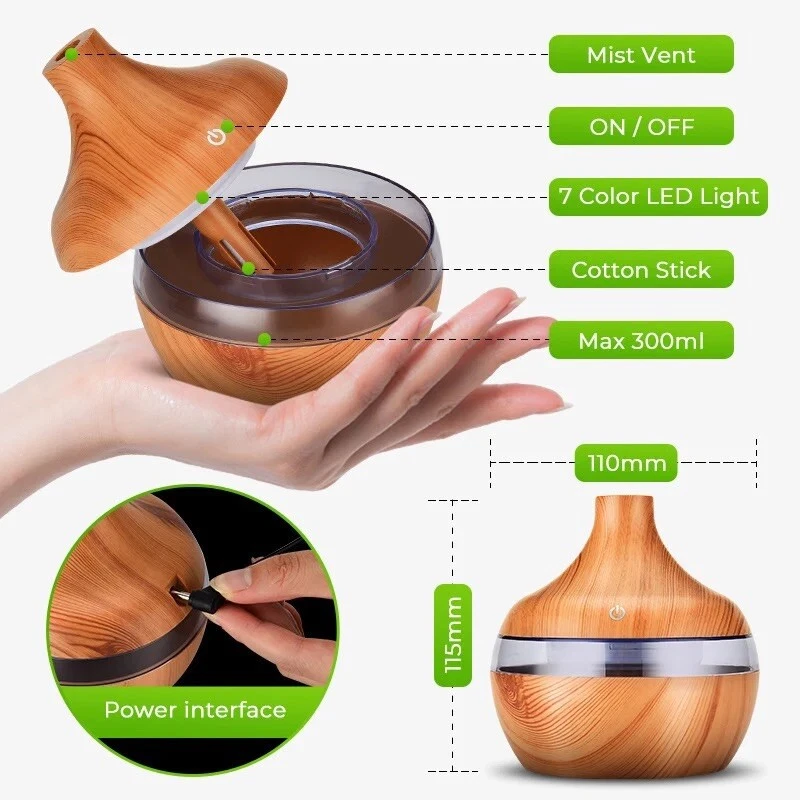 300ml Wood grain Humidifier Aroma Diffuser - Image 3 of 4