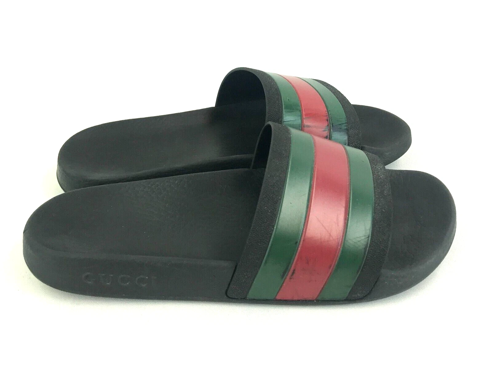 Chaussures homme Gucci Sliders caoutchouc noir rayé Italie pointure 7 EU 41