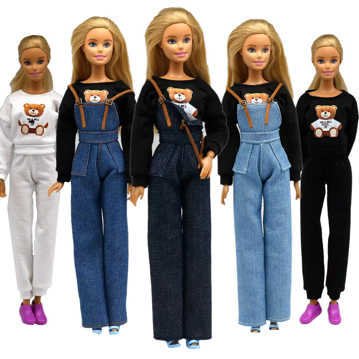 Fashion Bear Sleeves Top Jeans Jumpsuit For 11.5 Cute Doll Clothes Summer Suit